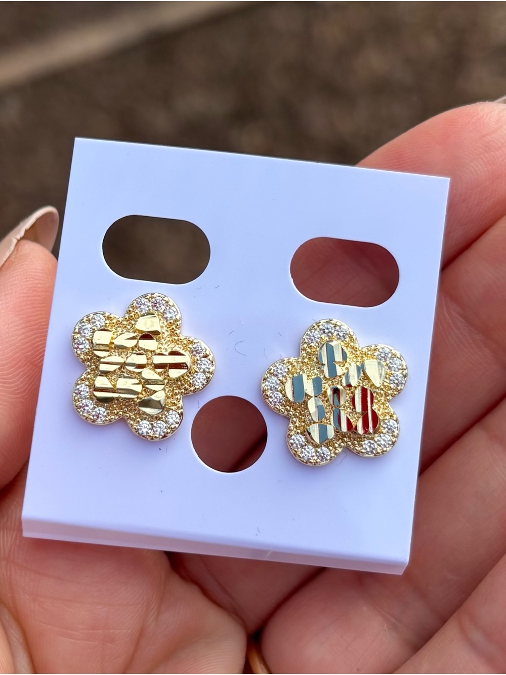 Gold Flower Crystal Accent Stud Earrings - Elegant Women’s Jewelry